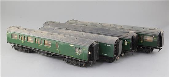 A set of four Southern coaches, nos. 2834, 2874, 2857 and 4367 baggage van,